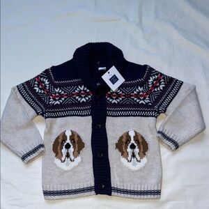 Janie and Jack Navy and Cream Dog Pattern Cardigan sweater 2T nwt